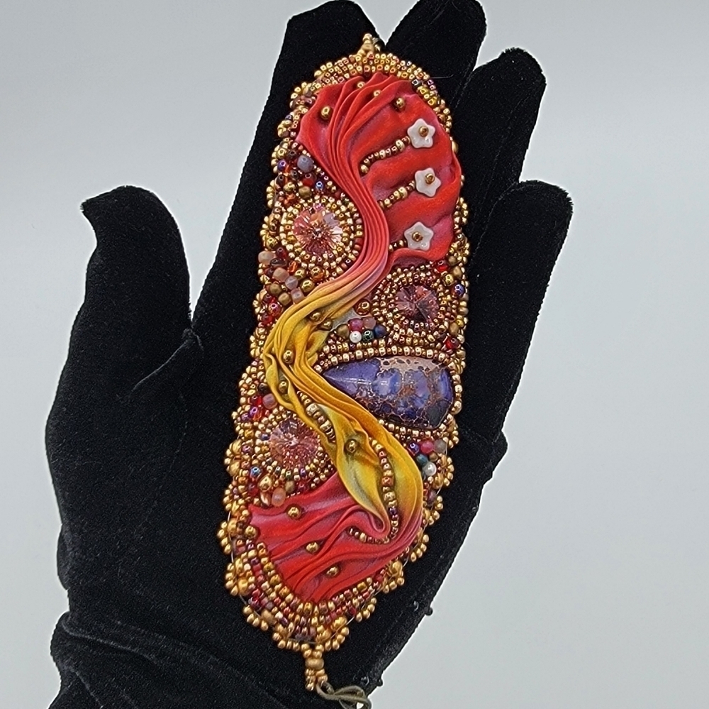 Bracelet Shibori Silk Swarovski Crystals #2083